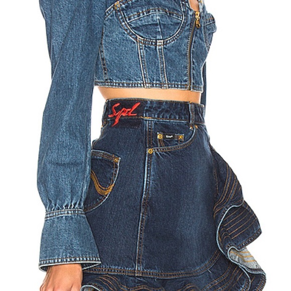 Lee X Self-Portrait Tiered Ruffle Mini Denim Skirt - Picture 8 of 11